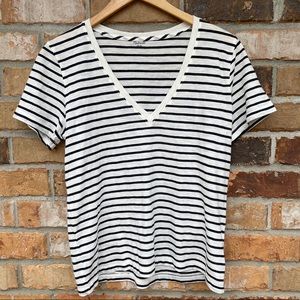 Madewell Theresa Striped V-Neck Navy Blue White